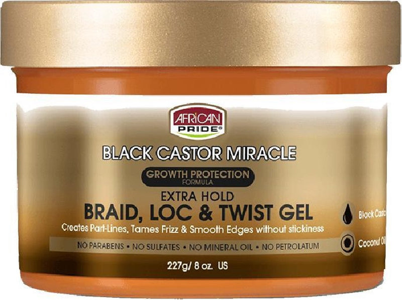 African Pride Black Castor Miracle Braid Loc & Twist Gel - Growth Protection Formula Extra Hold 227gr