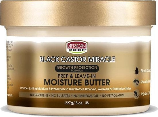 African Pride Black Castor Miracle Prep & Leave - In Moisture Butter -Growth Protection Formula 227gr