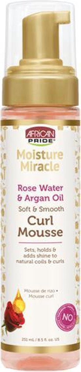 African Pride Moisture Mirace Curl Mousse - Rose Water & Argan Oil Soft & Smooth 251ml
